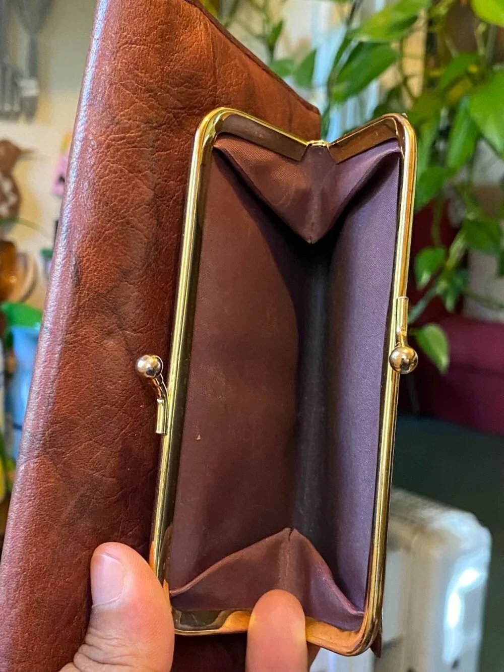 Buxton Heiress Wallet Coin Purse Clutch Brown Cowhide Leather Brown Red